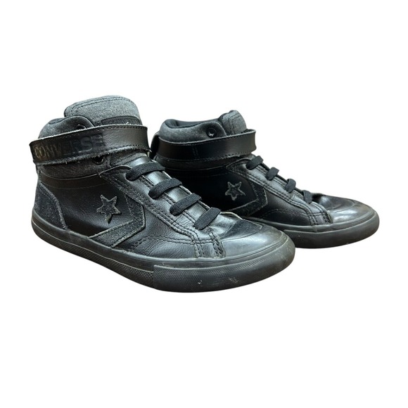 Converse All Star Pro Blaze Strap High-Top Black Leather Sneakers Youth Size 2‎ - Picture 1 of 9